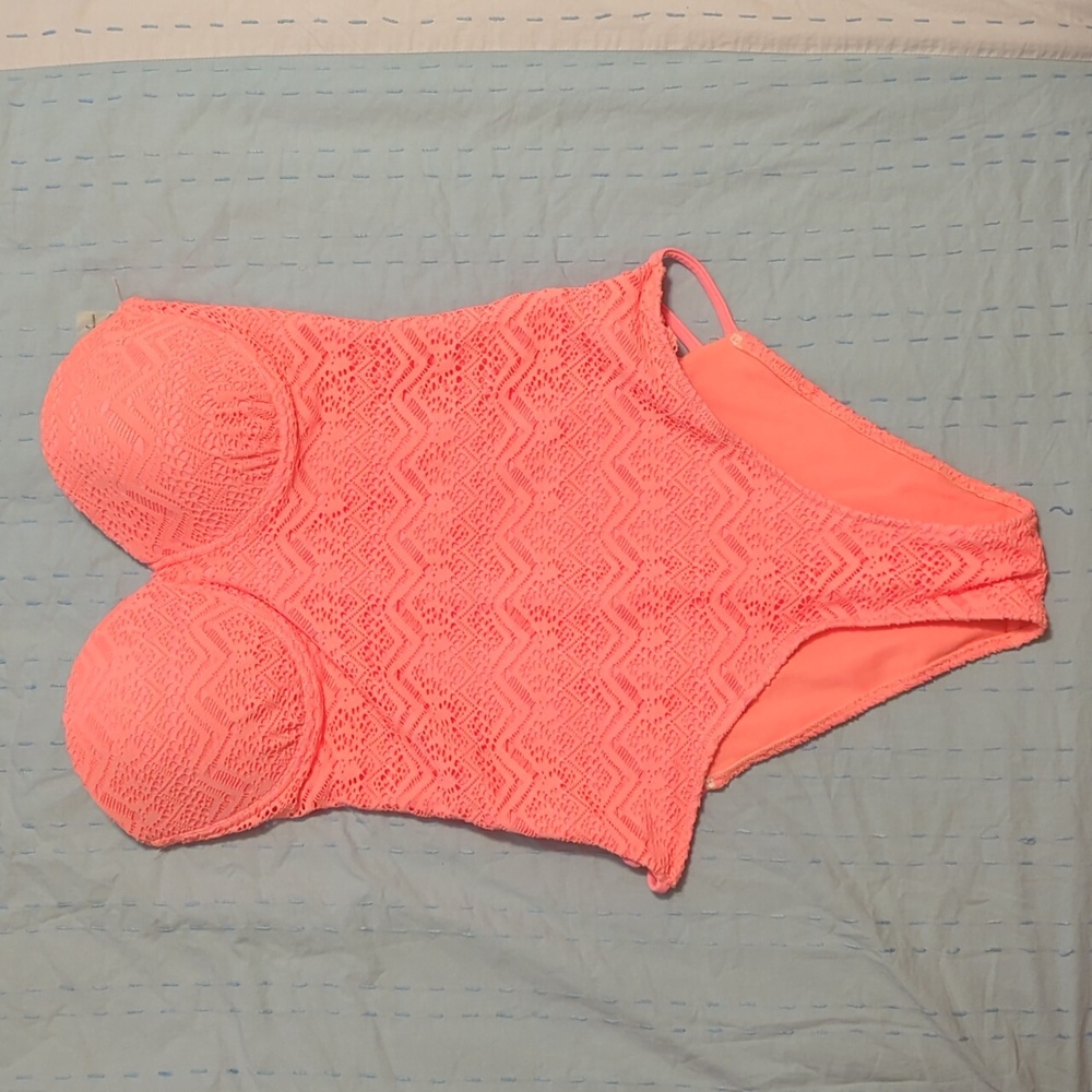 Tinibikini Pink Strappy Crochet One Piece Swimsuit Size Large